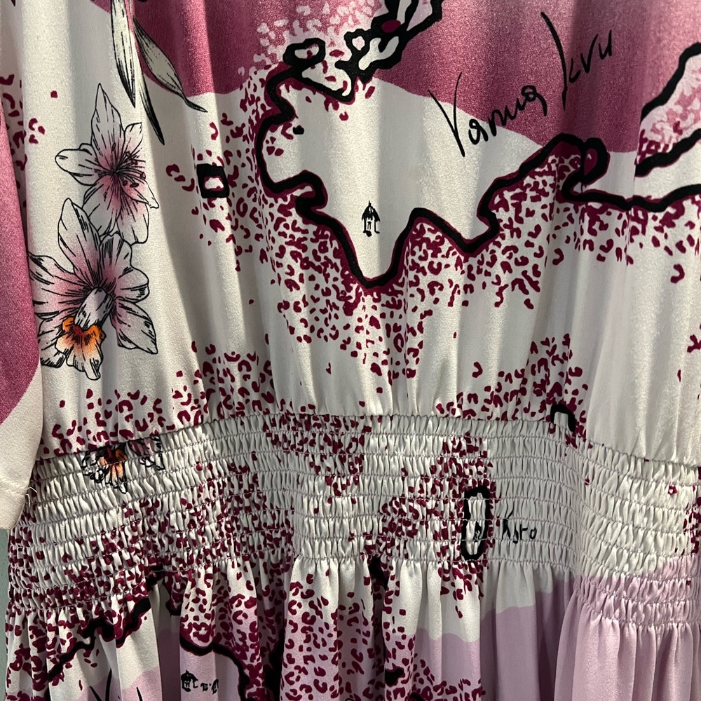 White House Black Market Purple Pink Tropical-Print dress. Size XL - Picture 3 of 4